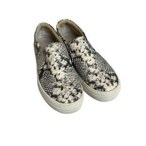 Women's Steve Madden Gills Sz 8.5M Shoes Beige Black Snakeskin Platform Sneakers